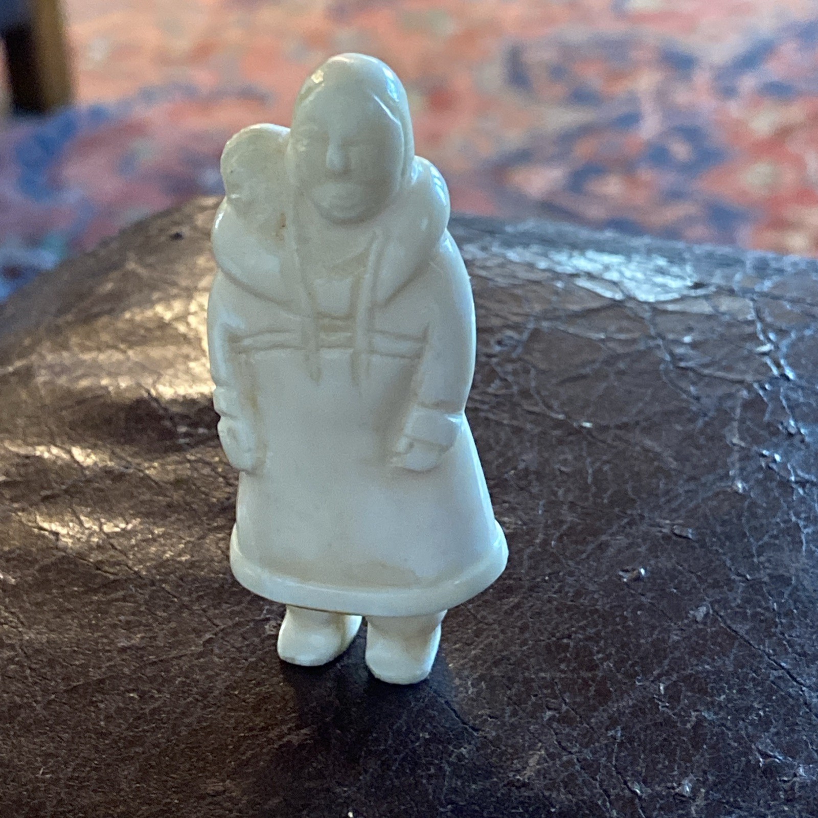 Inuit Bone Small Sculpture Of Mother & Child