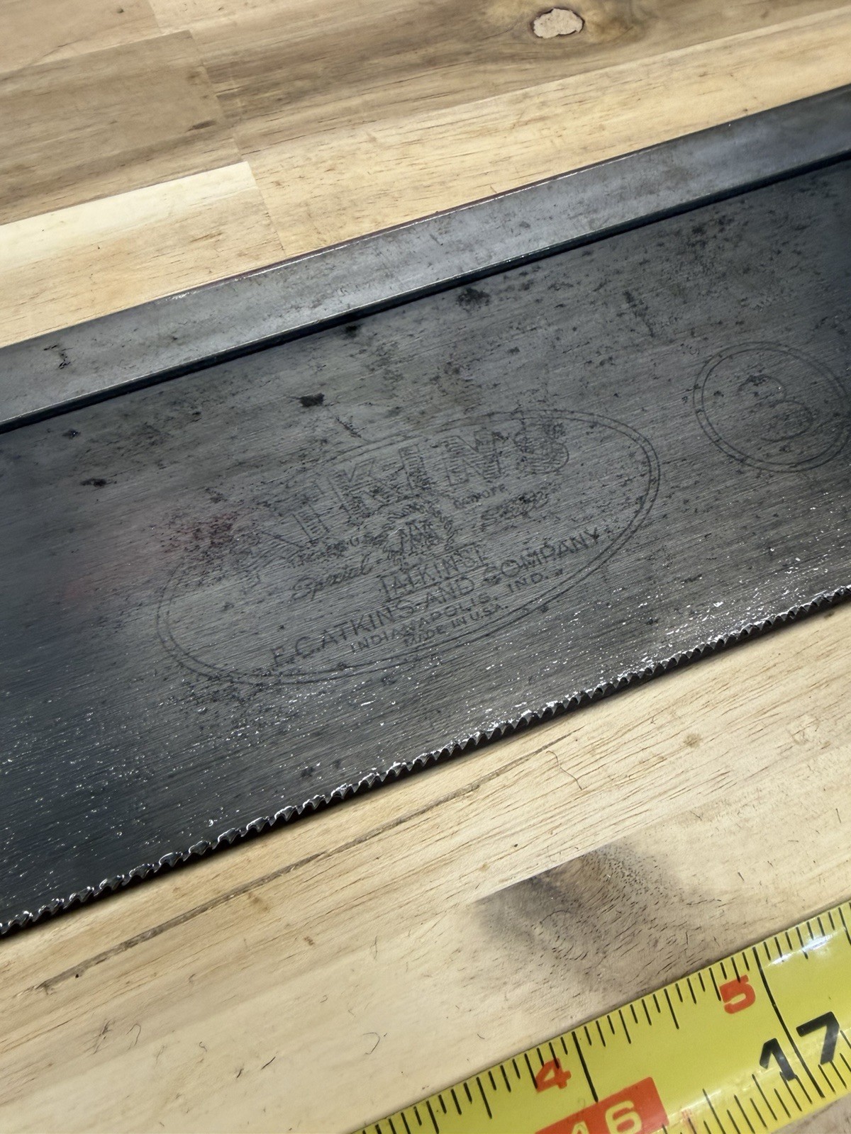 Antique E.C. Atkins Silver Steel 14” Back Saw Tenon Saw Indianapolis USA Etched