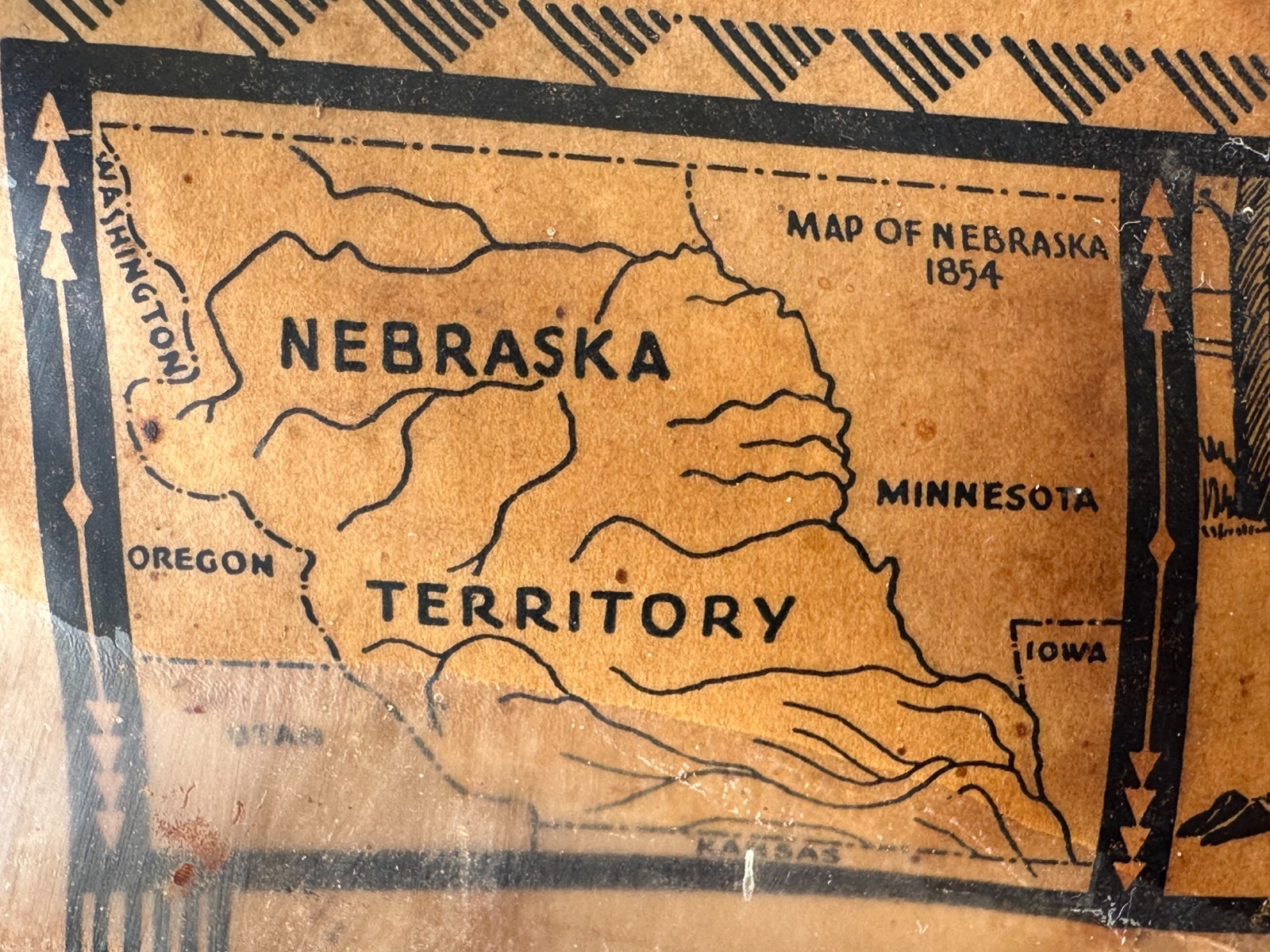 1934 Pictorial Map of Nebraska Growth Oregon Trail 1733 Ranch Hastings Tribune