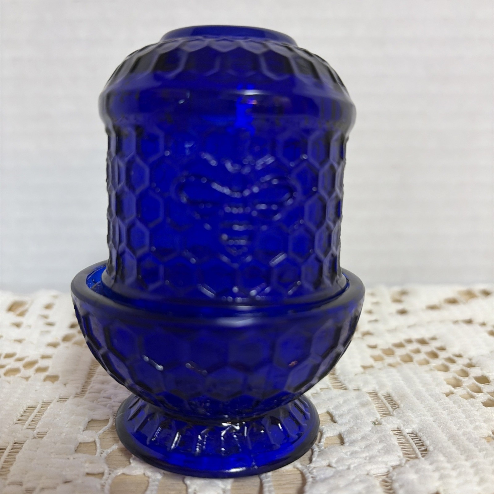 Bee Hive Glass Original Honeycomb Fairy Lamp in Royal- Cobalt Blue W Box 3.25”