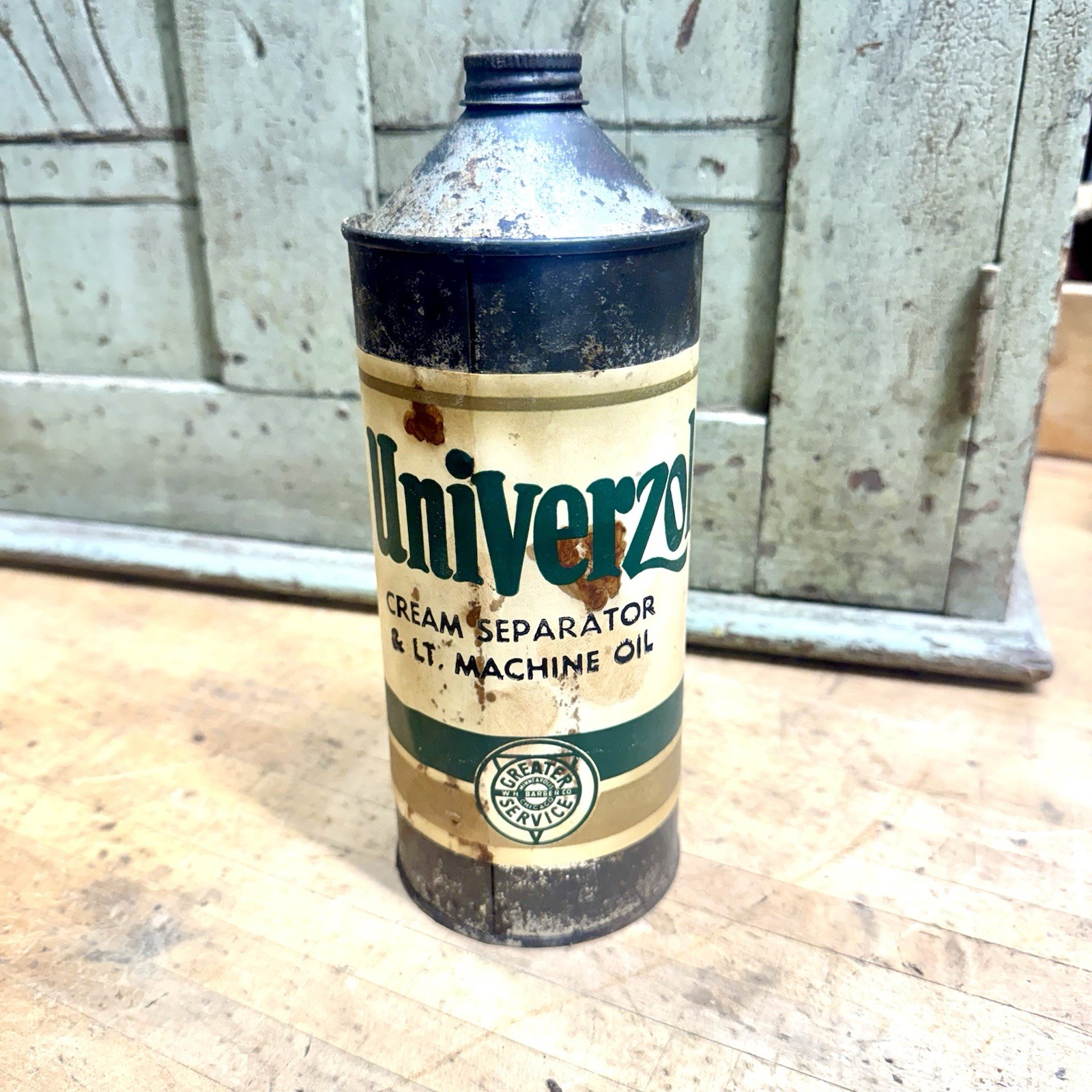 Rare Vintage Univerzol Cream Separator Machine Oil Cone Top Can Paper Label