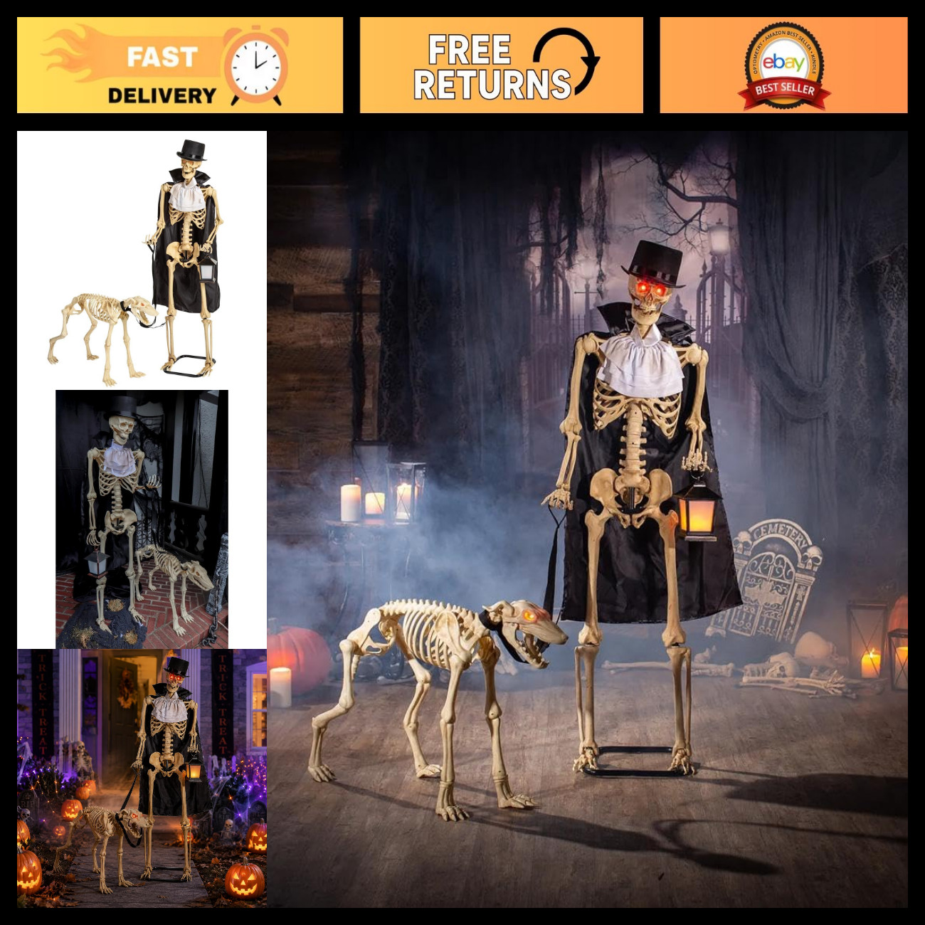 Animated Life-Size Skeleton & Dog Halloween Decorations Set - 36.5\