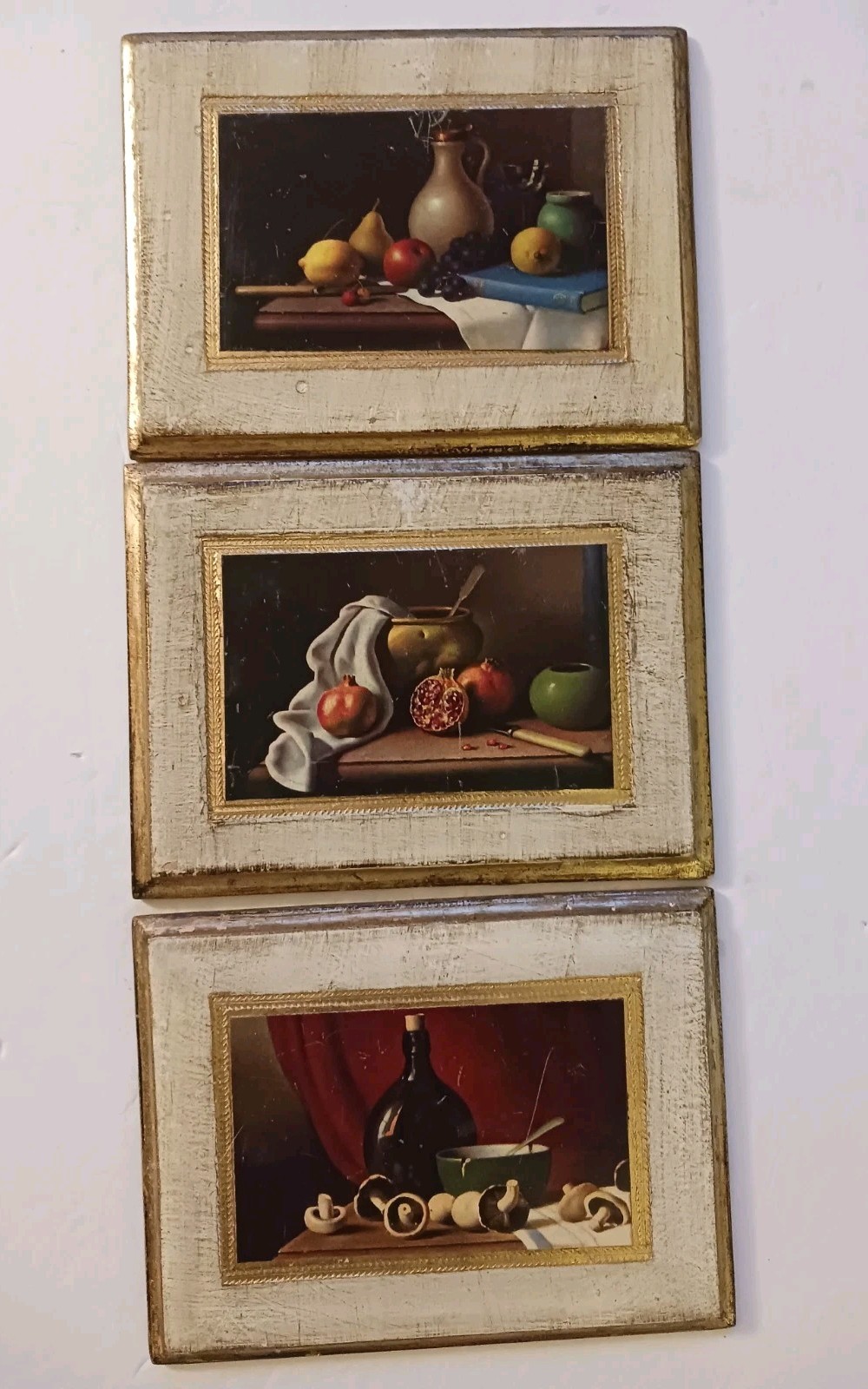 3 Vtg Italian Florentine Gilt Wood Wall Plaques Still Life Imports Unlimited Art
