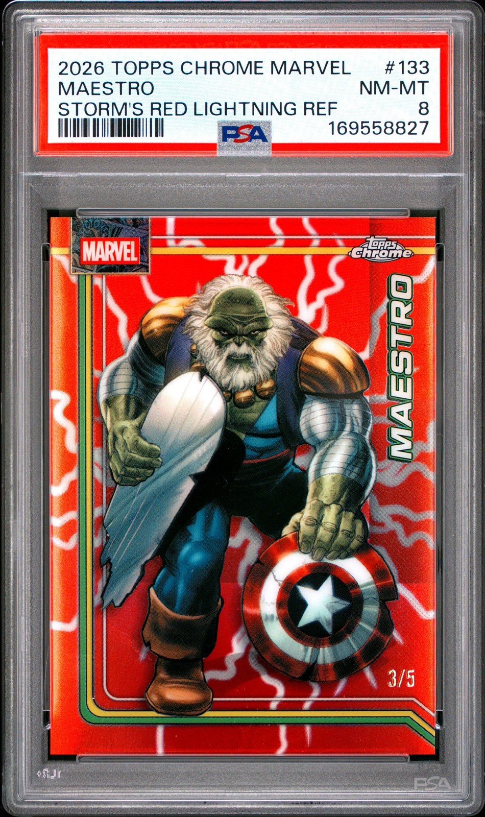 TOPPS CHROME MARVEL #133 MAESTRO STORM\'S RED LIGHTNING REF /5 PSA 8