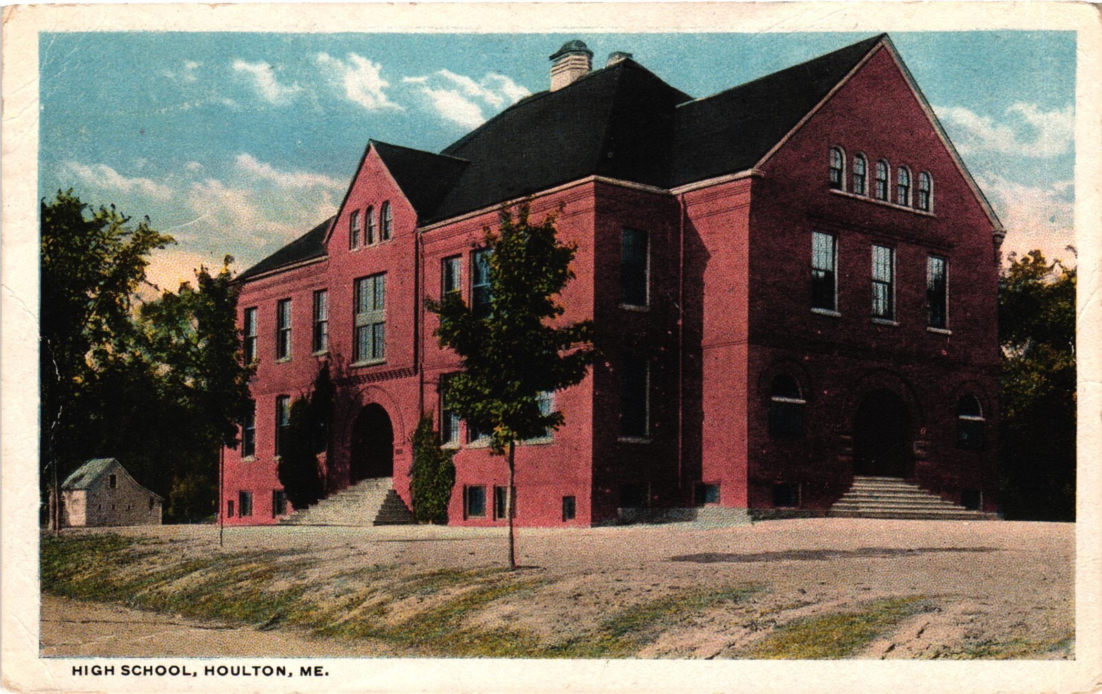 1934 Brick High School Building Houlton Maine ME Posted Vintage Postcard