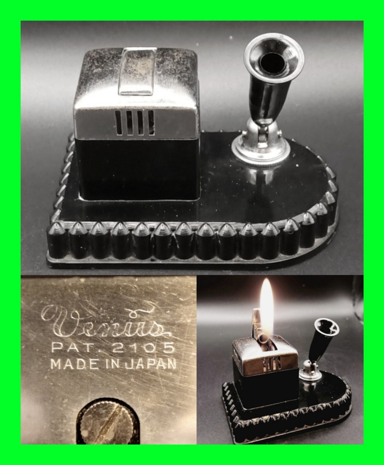 Rare Vintage Bakelite Art Deco Venus Petrol Table Lighter Pen Holder Activated 