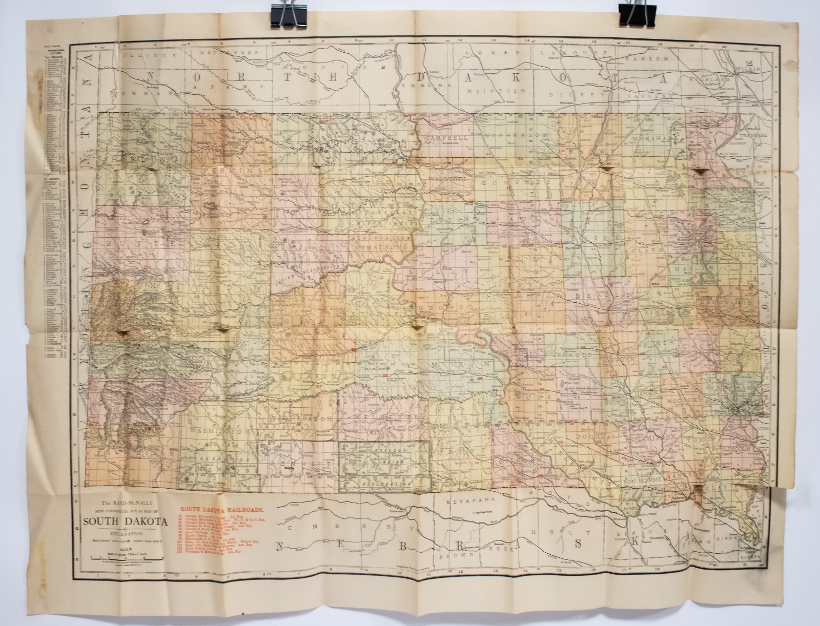 Vintage South Dakota Map 1915-1917 Rand McNally Pocket Map Railroad Lines