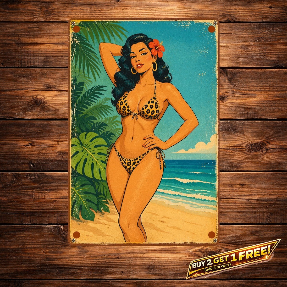 Vintage Bikini Wall Tin Sign Retro Poolside Summer Home Decor