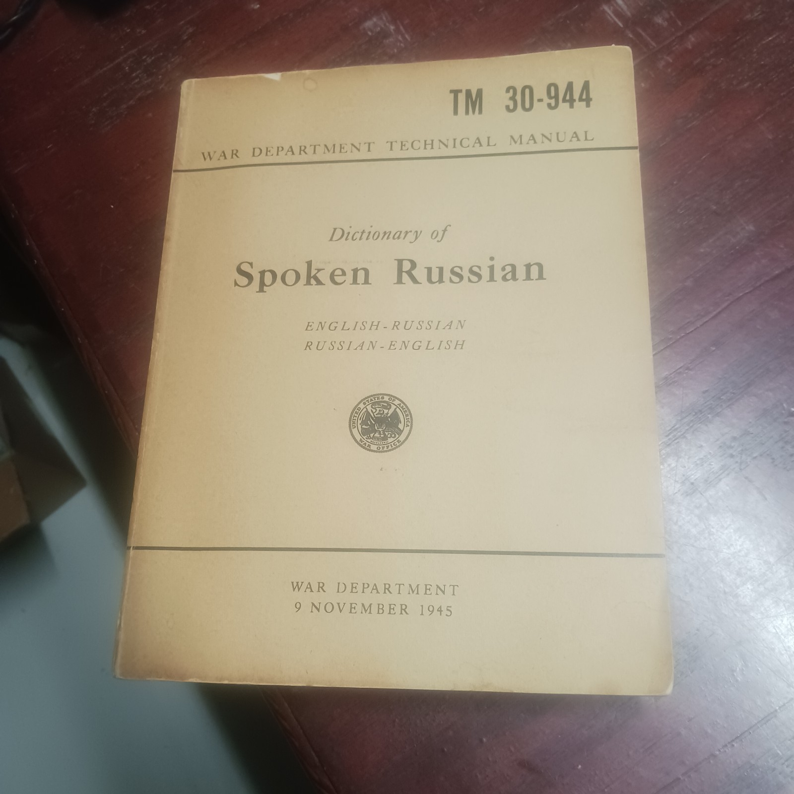 Dictionary Of Spoken Russian TM 30-944 War Dept. Technical Manual Nov. 9, 1945