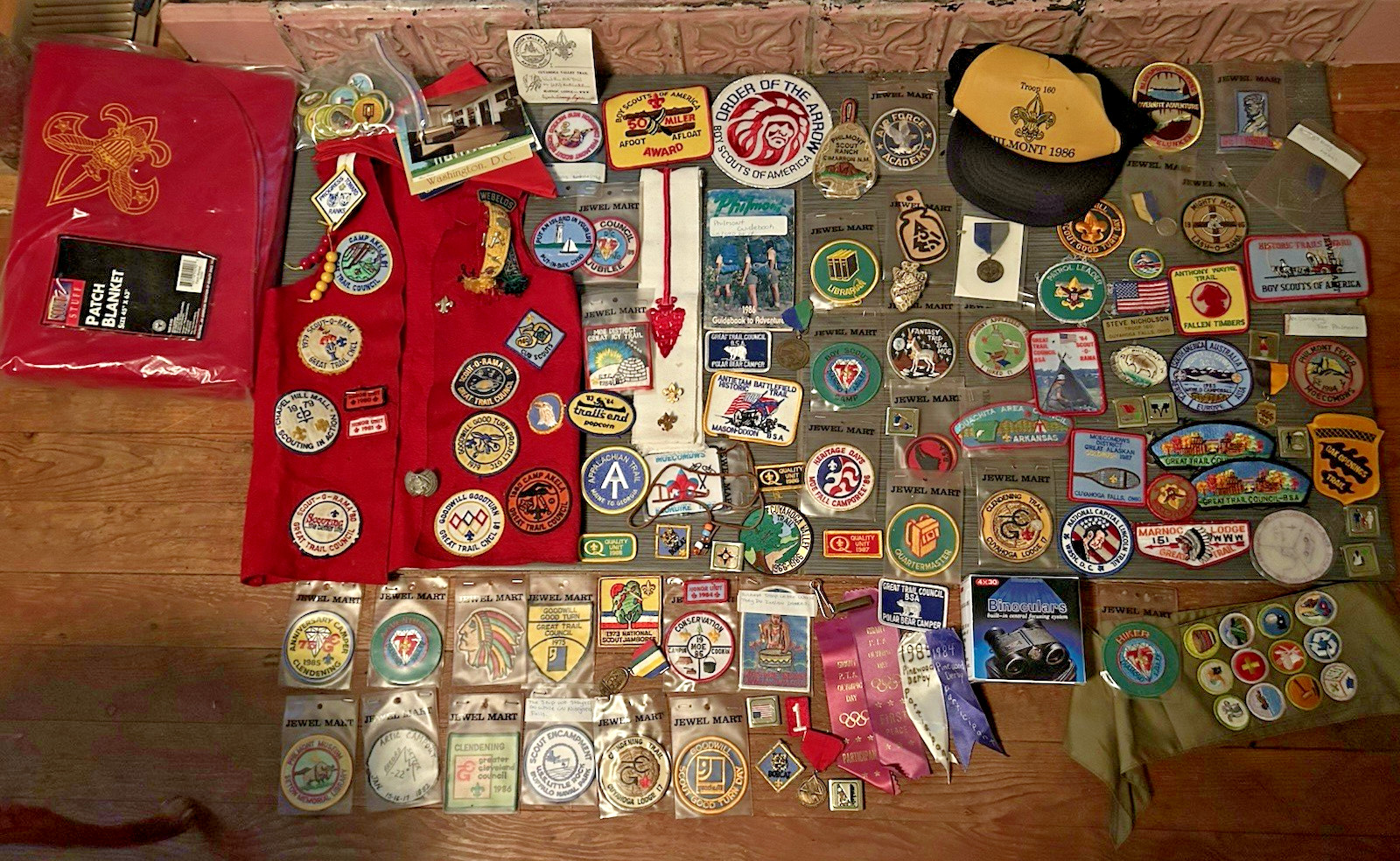 Huge Vintage Boy Scout Memorabilia Lot 115+ Piece Patches Vest Sash Medals 1980s
