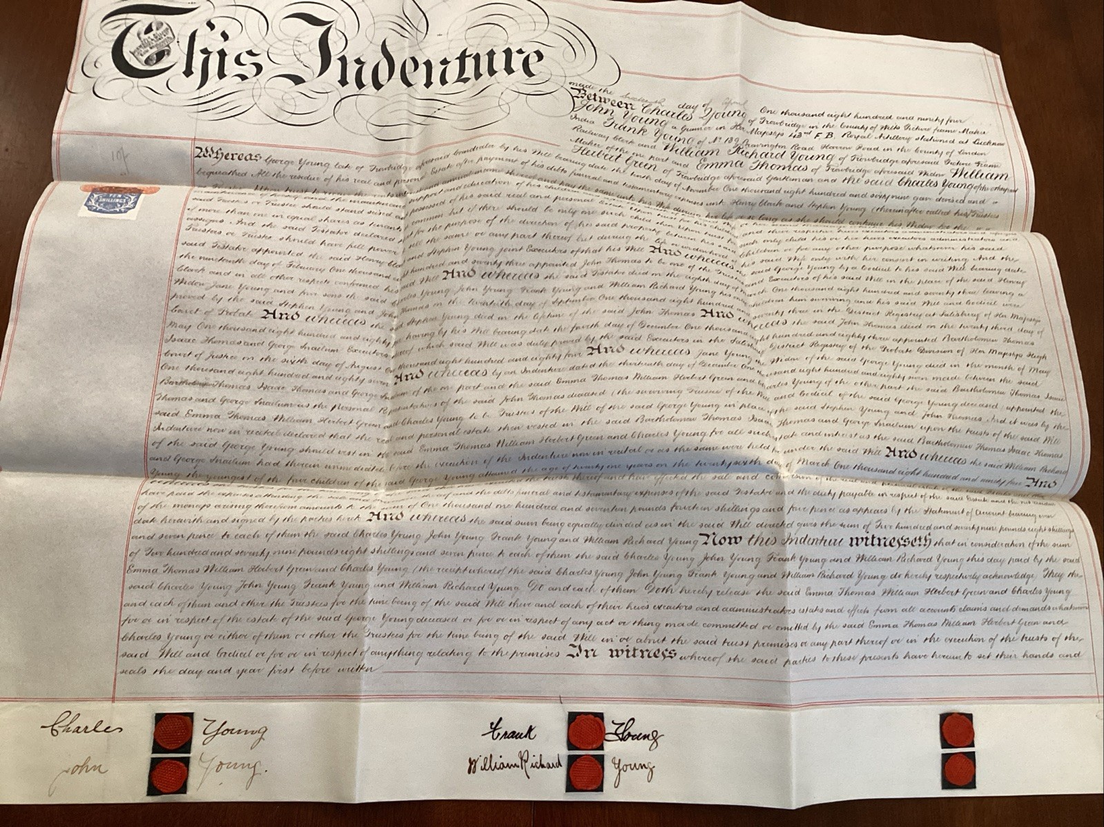 1894 Victorian English Will Trust George Young Trowbridge Charles Wax Seal Sign