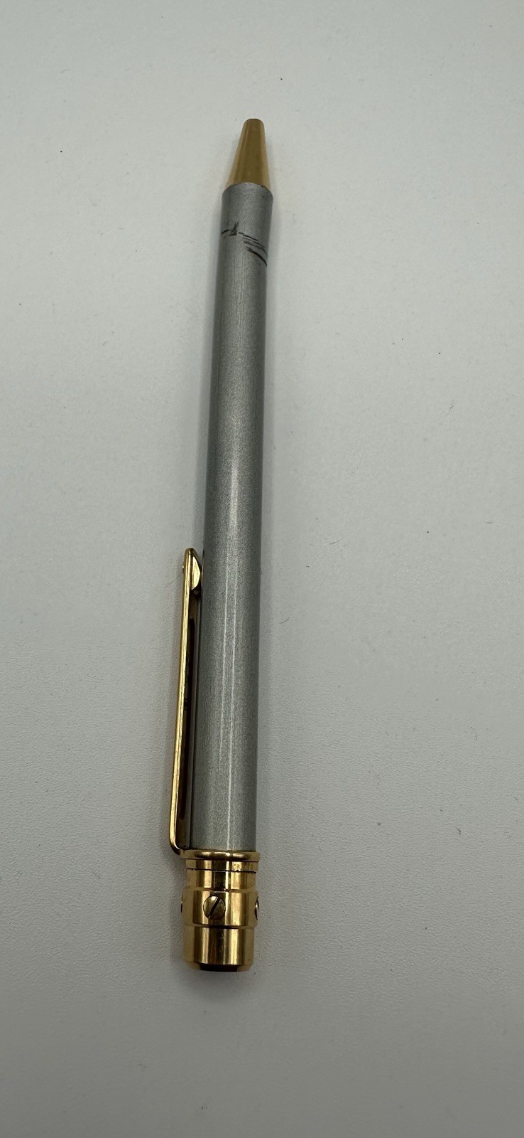Cartier Santos Pen Brushed Steel Gold Trim AS IS For Parts Not Working Vintage
