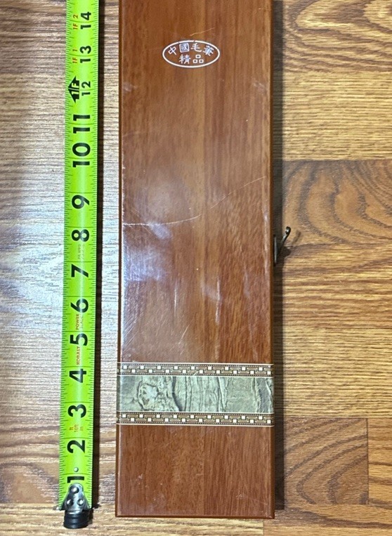 Set Of Three Chinese Brushes In Decorative Wooden Box