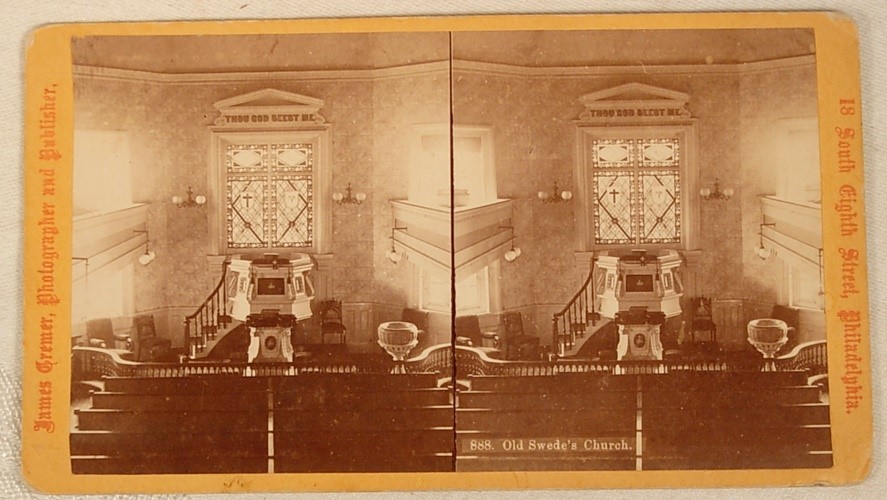 OLD SWEDES CHURCH INTERIOR PHILADELPHIA PA JAMES CREMER STEREOVIEW 1800'S
