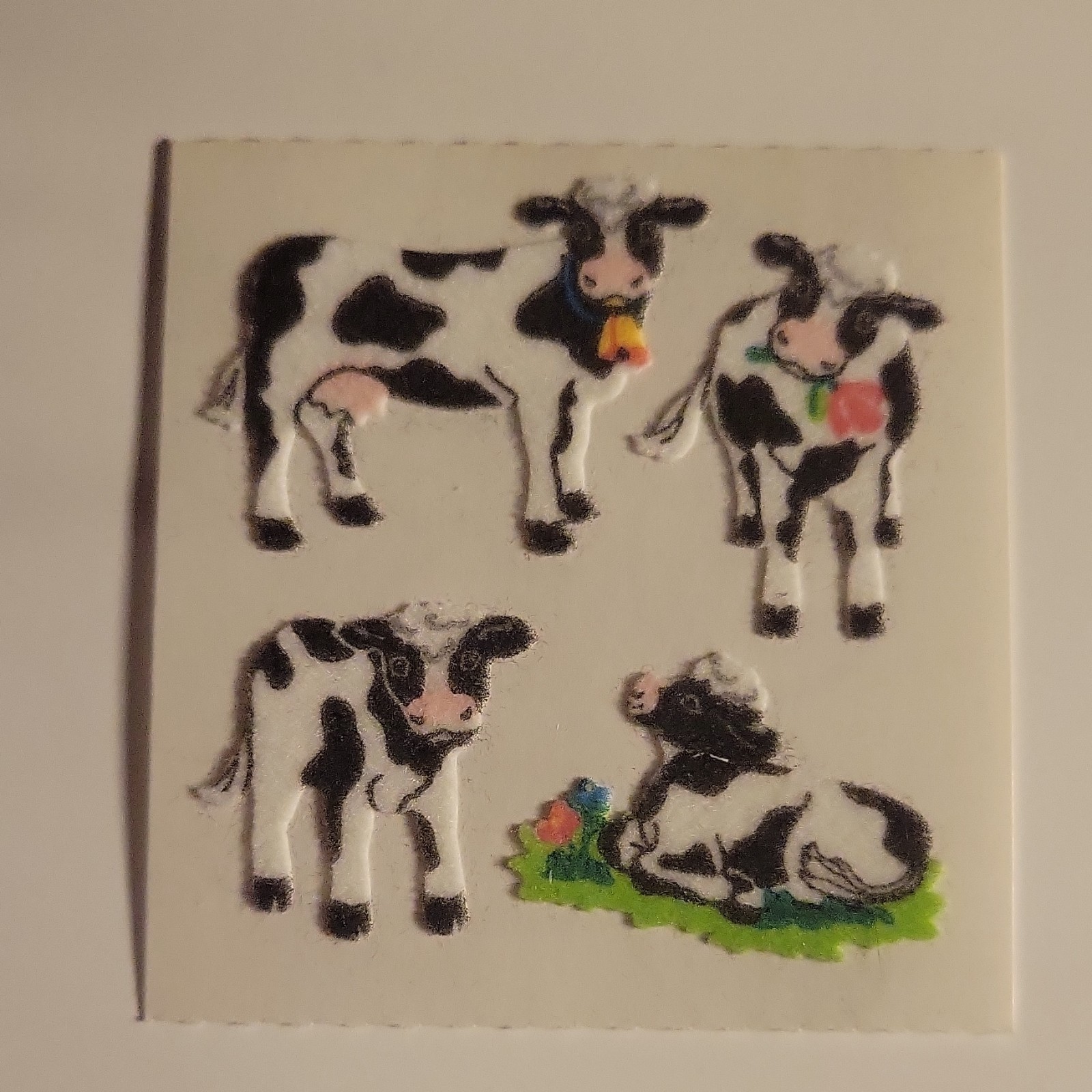 Sandylion Sticker Designs Cow  FUZZY Cows, Retired, VINTAGE, RARE 1 square