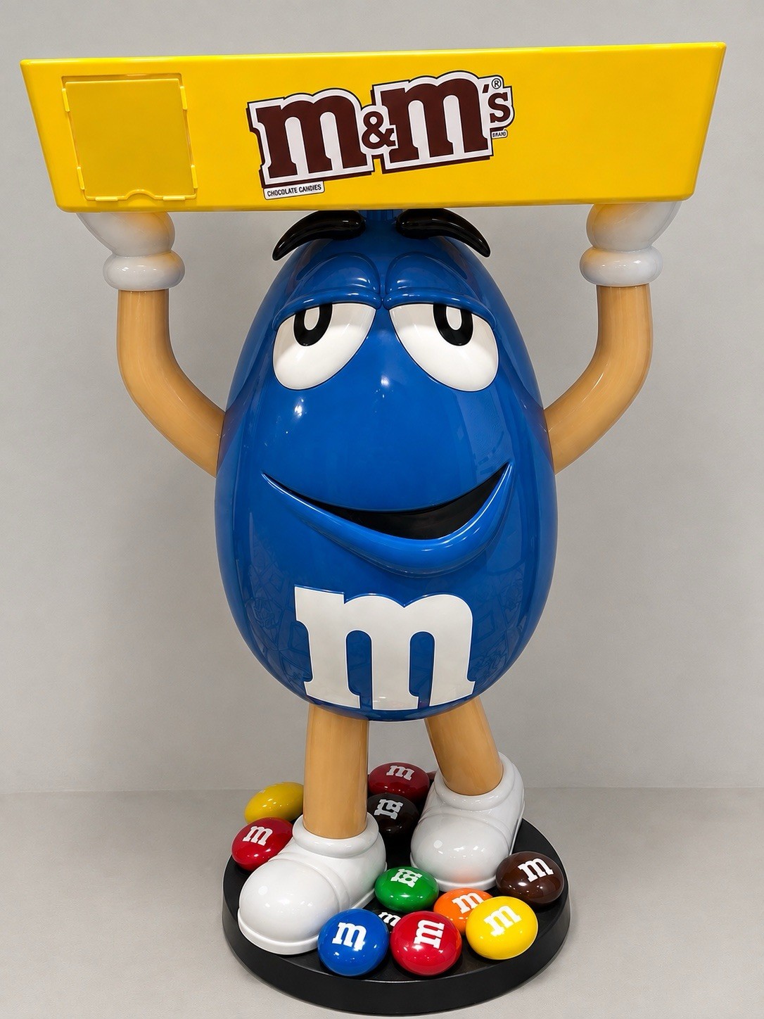 M & M Character Blue Candy Store Display w/Storage Tray Rolling Wheels