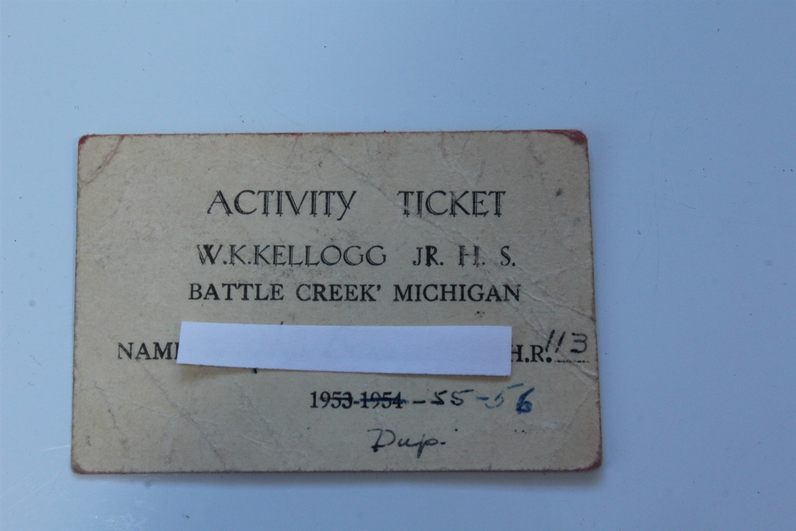 Vintage 1953-1956 W.K. Kellogg Jr. HS Activity Ticket Battle Creek, MI
