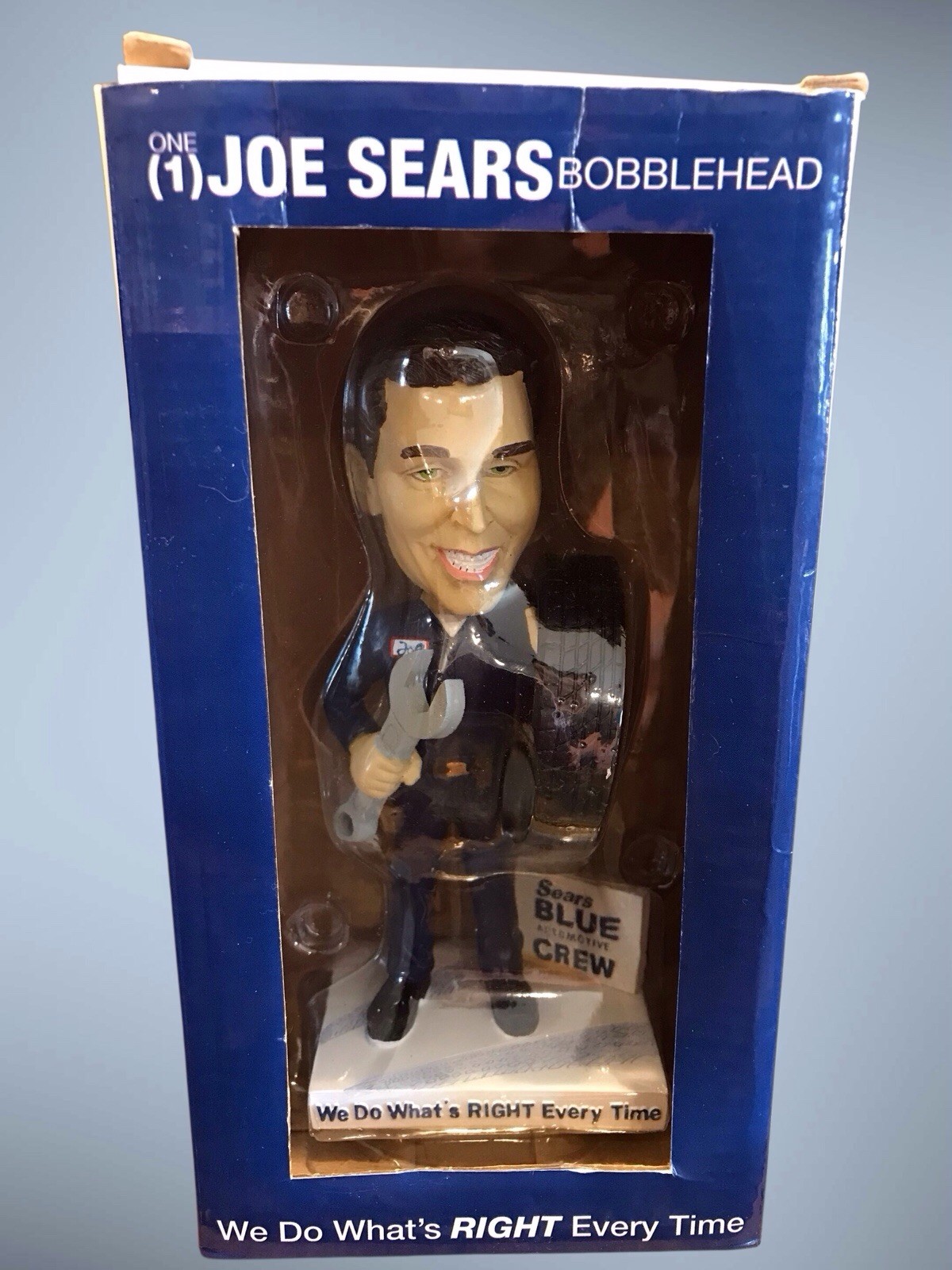 RARE Vintage Y2K Joe Sears Blue Automotive Crew Bobble Head Doll