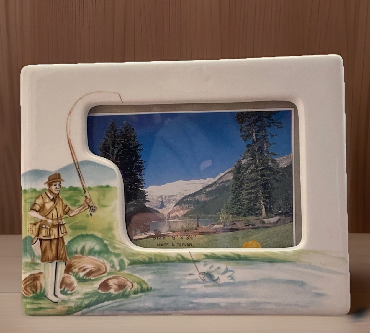 Vintage CBK Ceramic Picture Frame Fly Fishing Fisherman Dad Grandpa 1993 5x3.5”