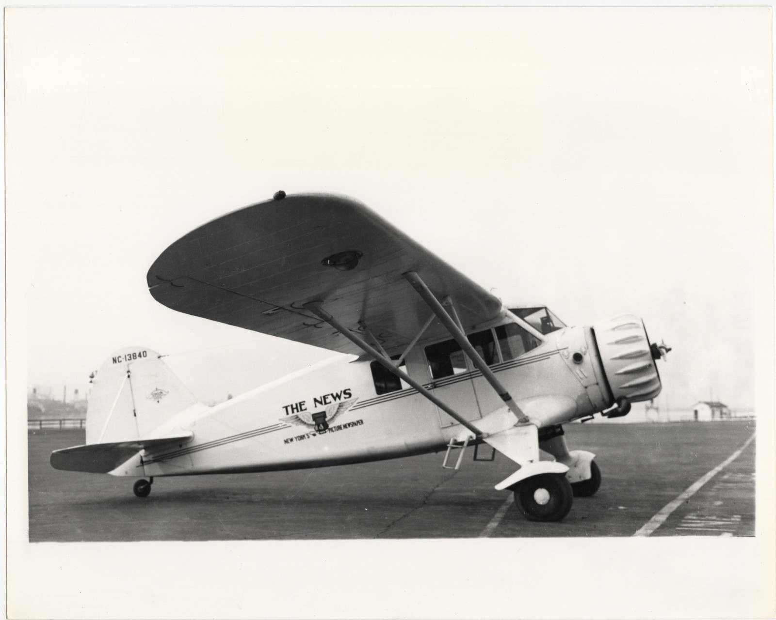 The News: NY Daily News Airplane NC13840 Stinson Reliant Aviation Photo 8x10