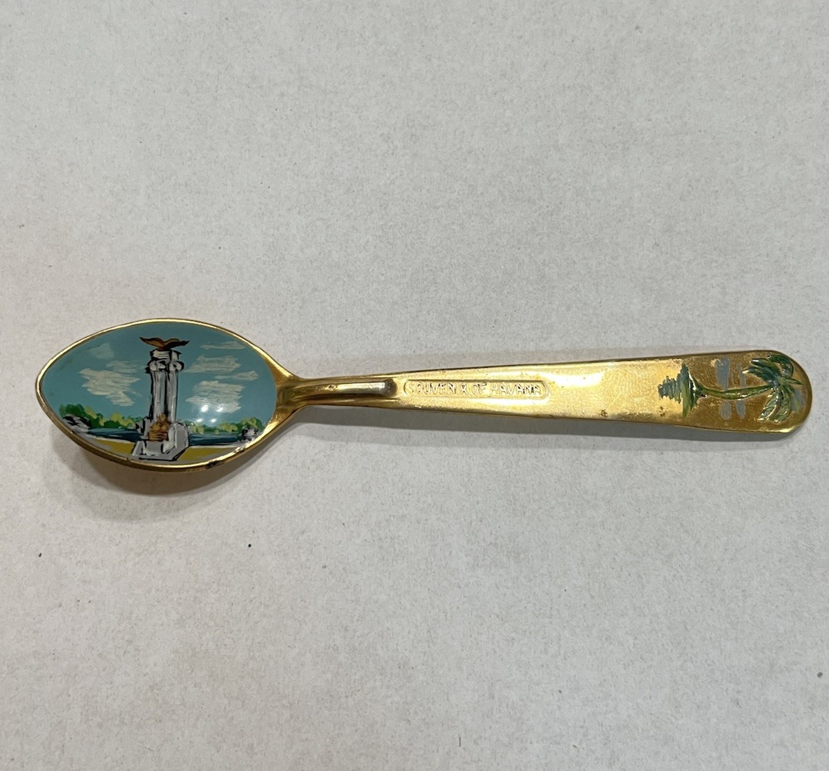 Vintage Havana Cuba Souvenir Spoon Gold Plated Hand Painted Enamel Travel