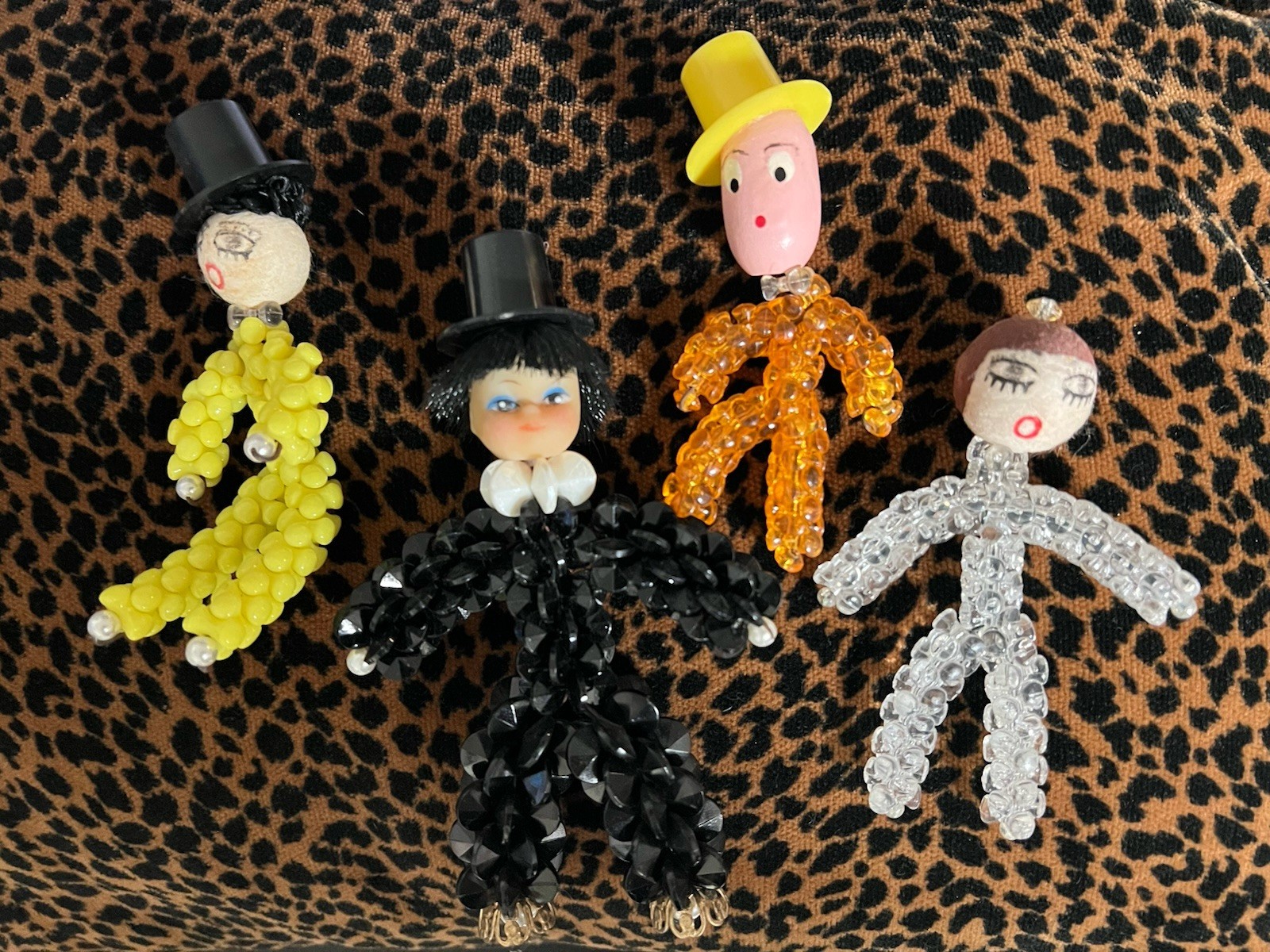 4 MCM Vintage Handmade Beaded Christmas Ornament Mid Century Kitschy 4” to 5”