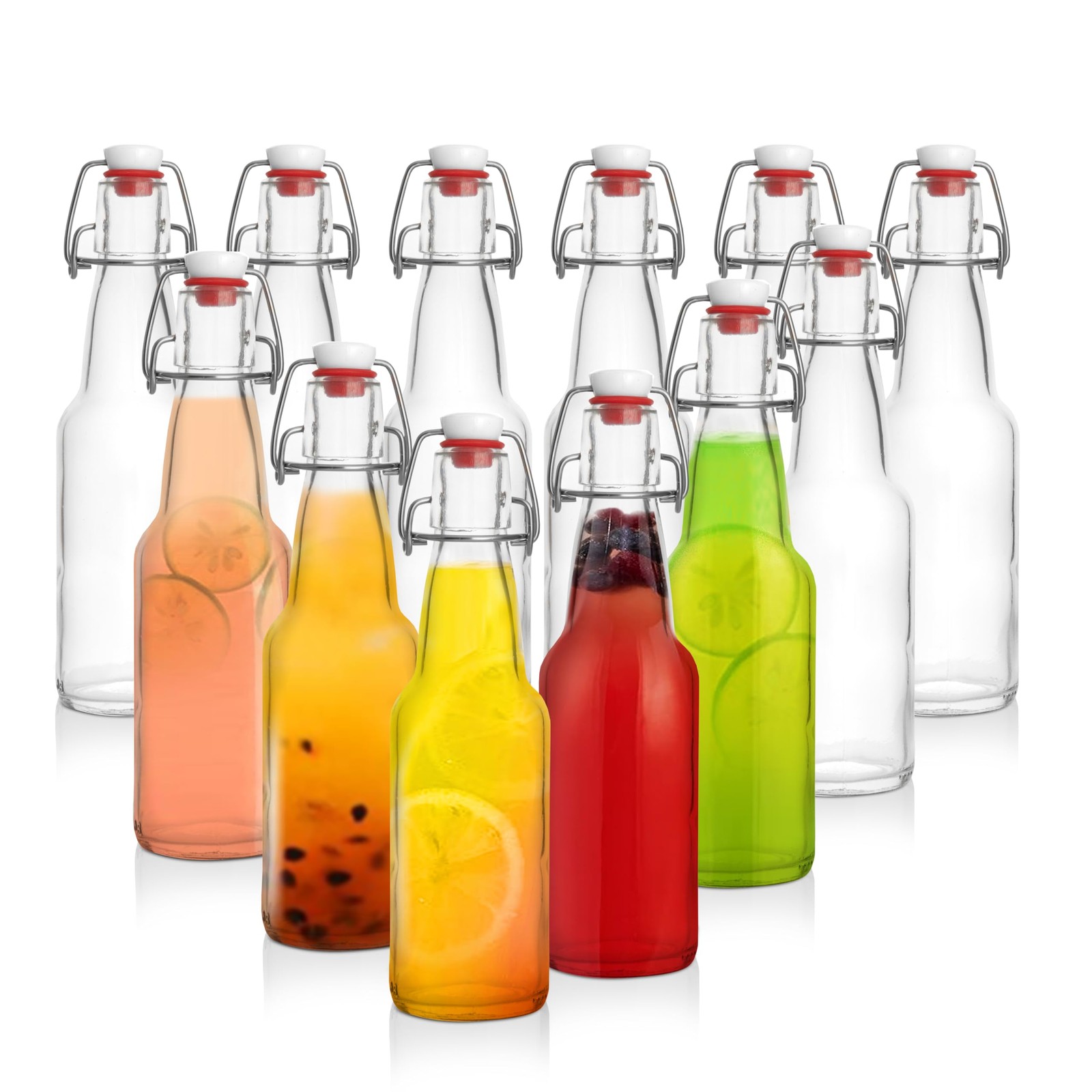 12oz Flip Top Clear Glass Beer Bottles for Home Brewing - Set of 12 with Caps