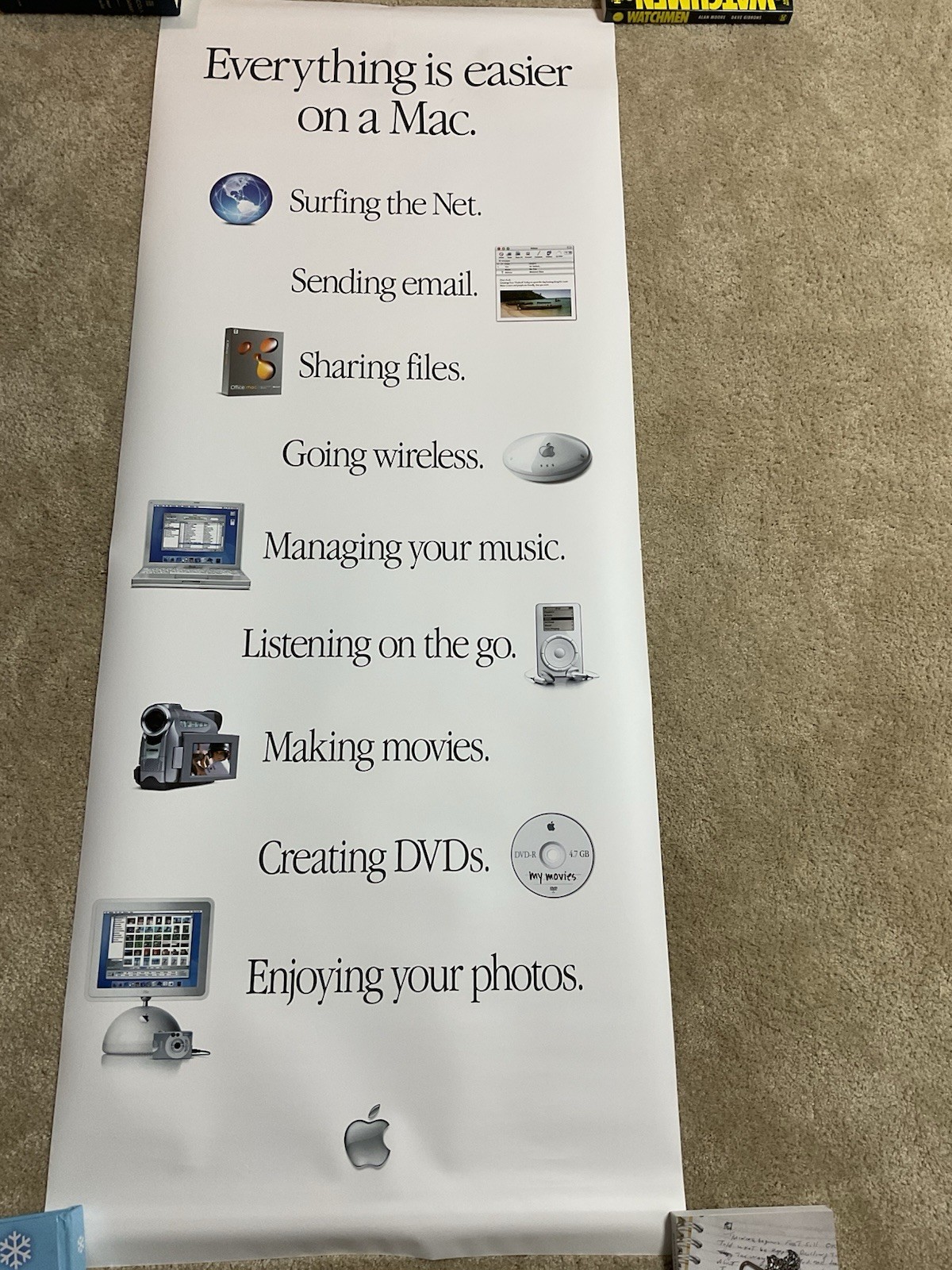 Vintage 2002 Apple Macintosh “Easier On A Mac” Poster, 60”x24”, NEW