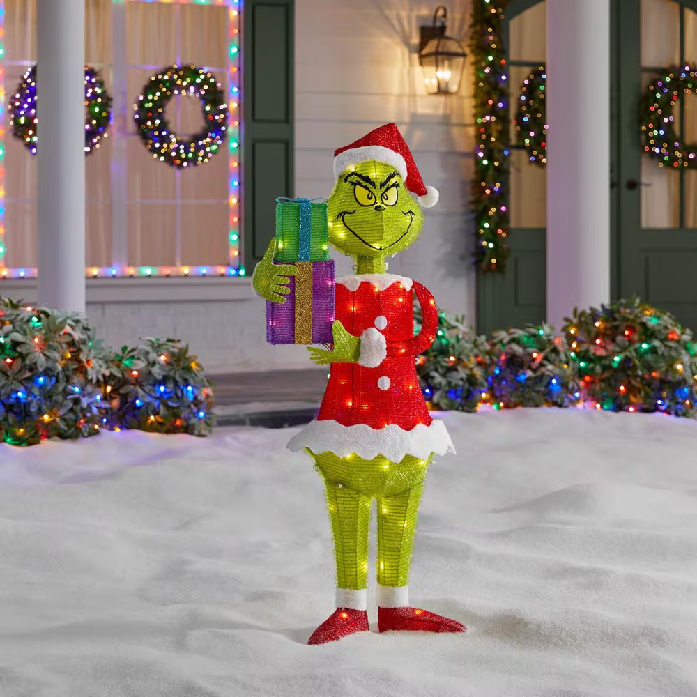 Dr. Seuss\'s The Grinch Lighted Tinsel Yard Sculpture Holiday Yard Decoration