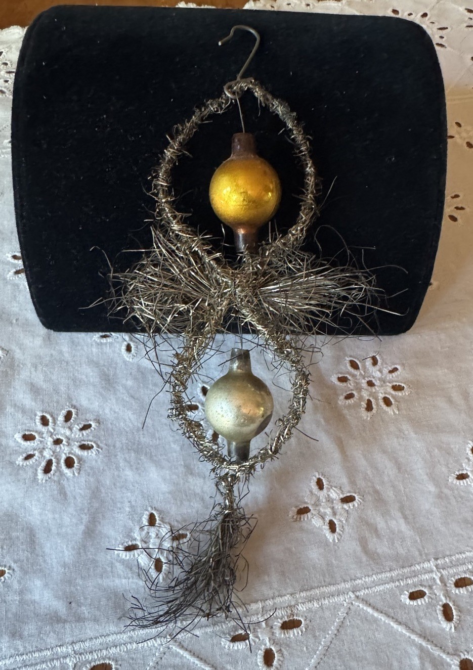 Antique Victorian Tinsel & Mercury Glass Ball Bead Ornament Early 1900s Germany