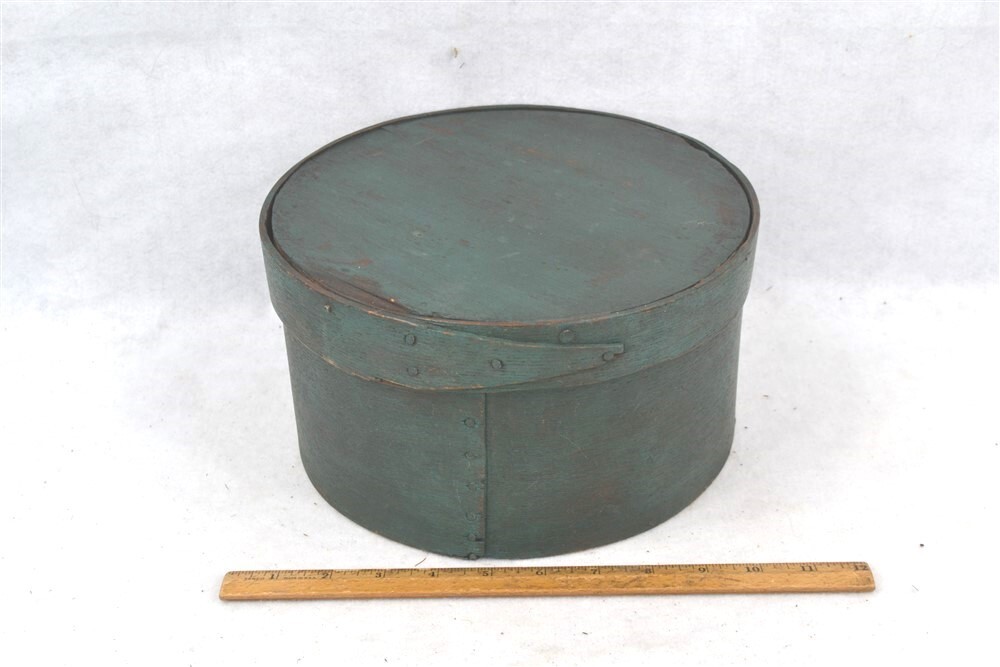 antique pantry box old  teal green paint  9.5x5.25 original 19thc  1800