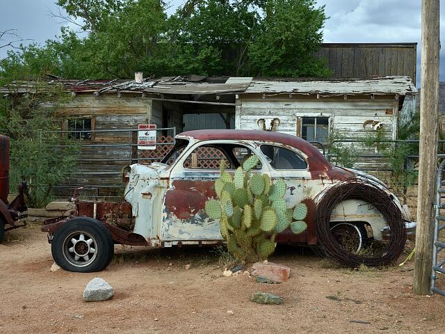 Photo:Hackberry Arizona USA 2017 Rusted Old Car Route 66 Desert Cactus