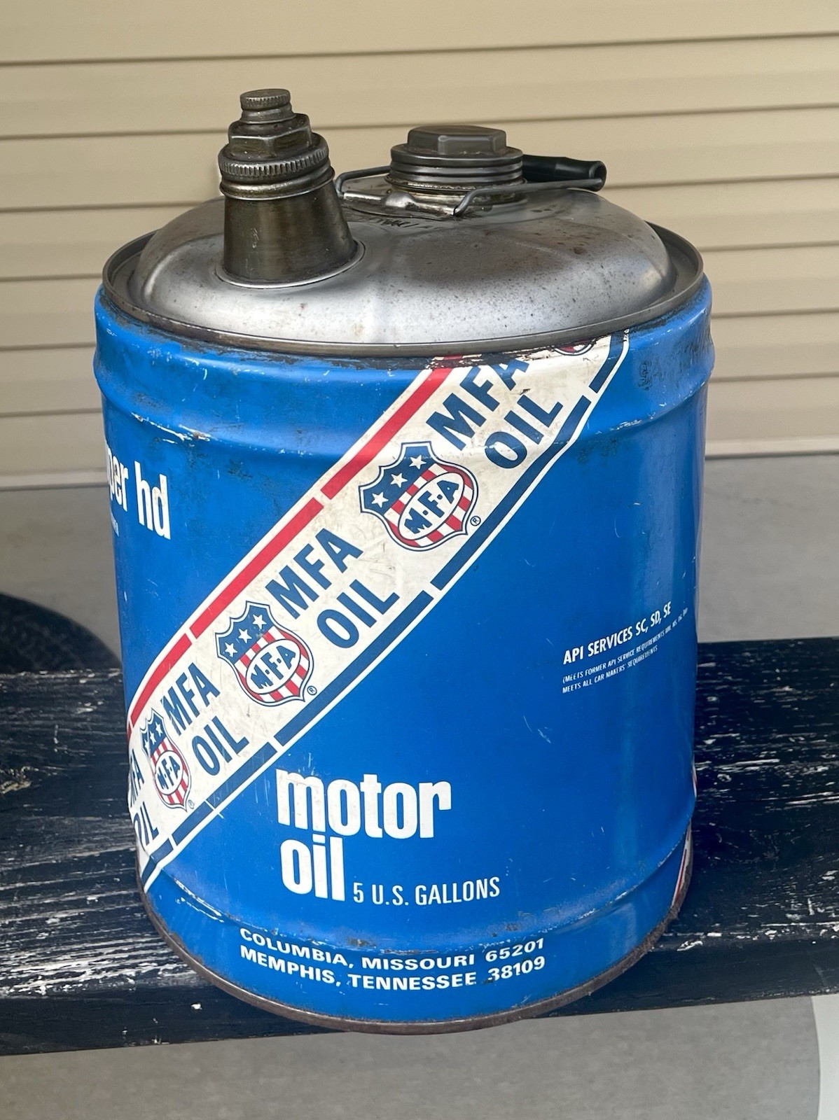 Vintage MFA OIL Five Gallon Motor Oil Can Missouri Farmers Association Gas Oil