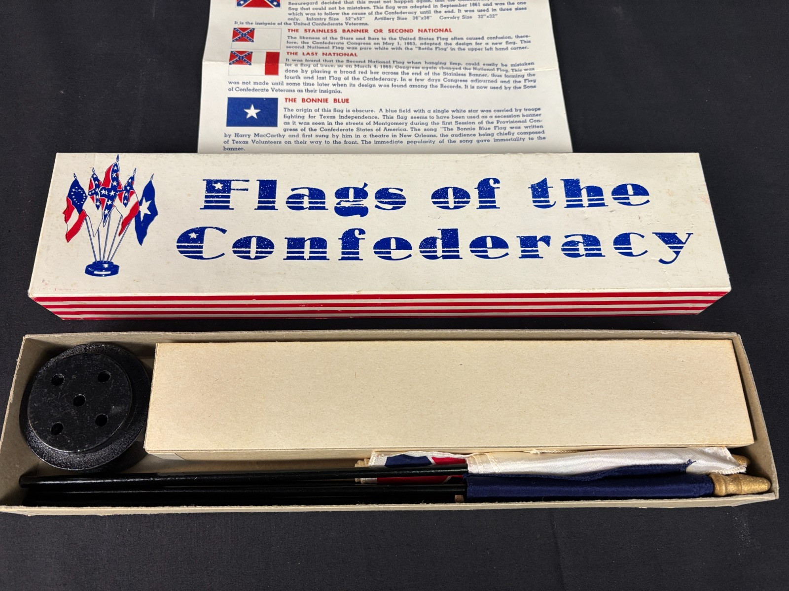Vintage Sherritt Flags of the Confederacy Desk Top Set w/ base & 5 Mini Flags