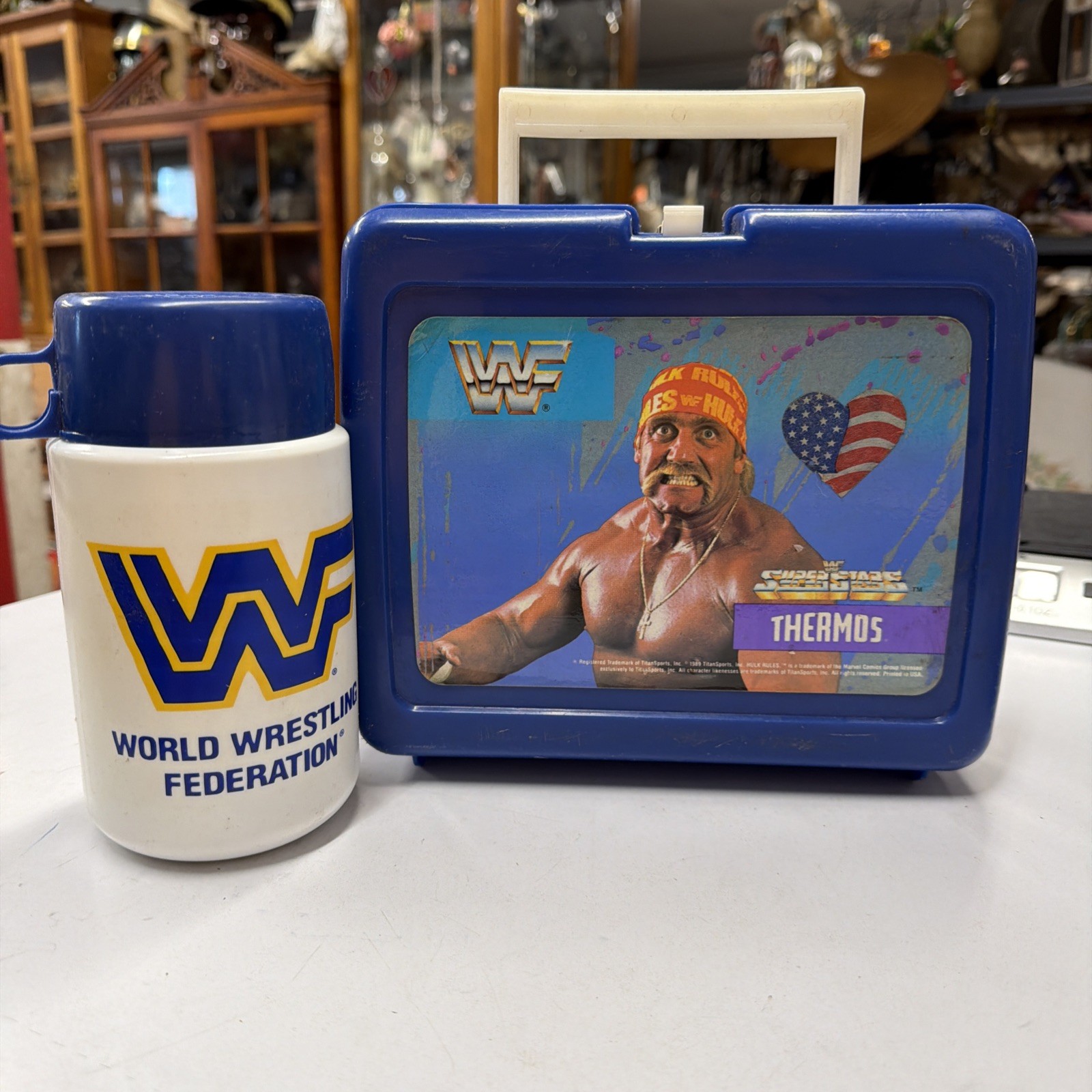 Vintage WWF Superstars 1989 TitanSports Hulk Hogan Red Lunchbox & Thermos WWE 