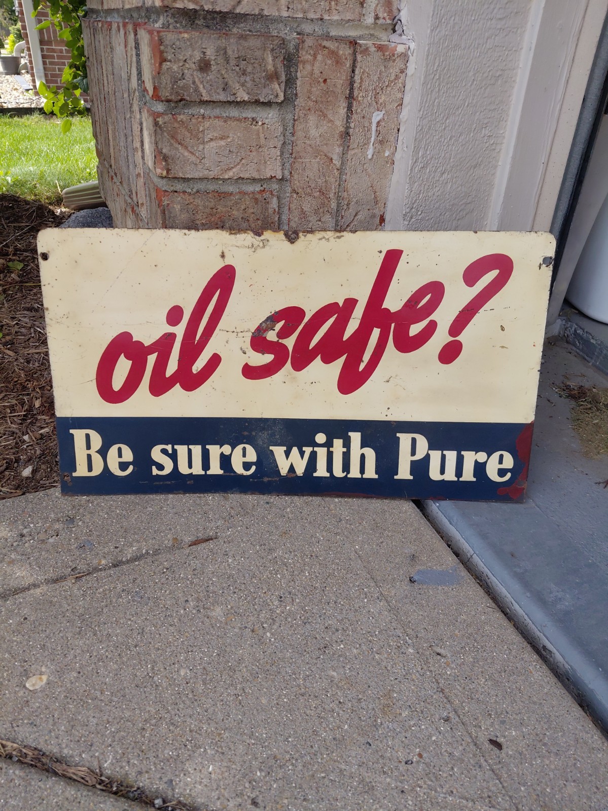 c.1950s Original Vintage Pure Motor Oil Sign Metal Rack Topper Oil Safe? Be Sure