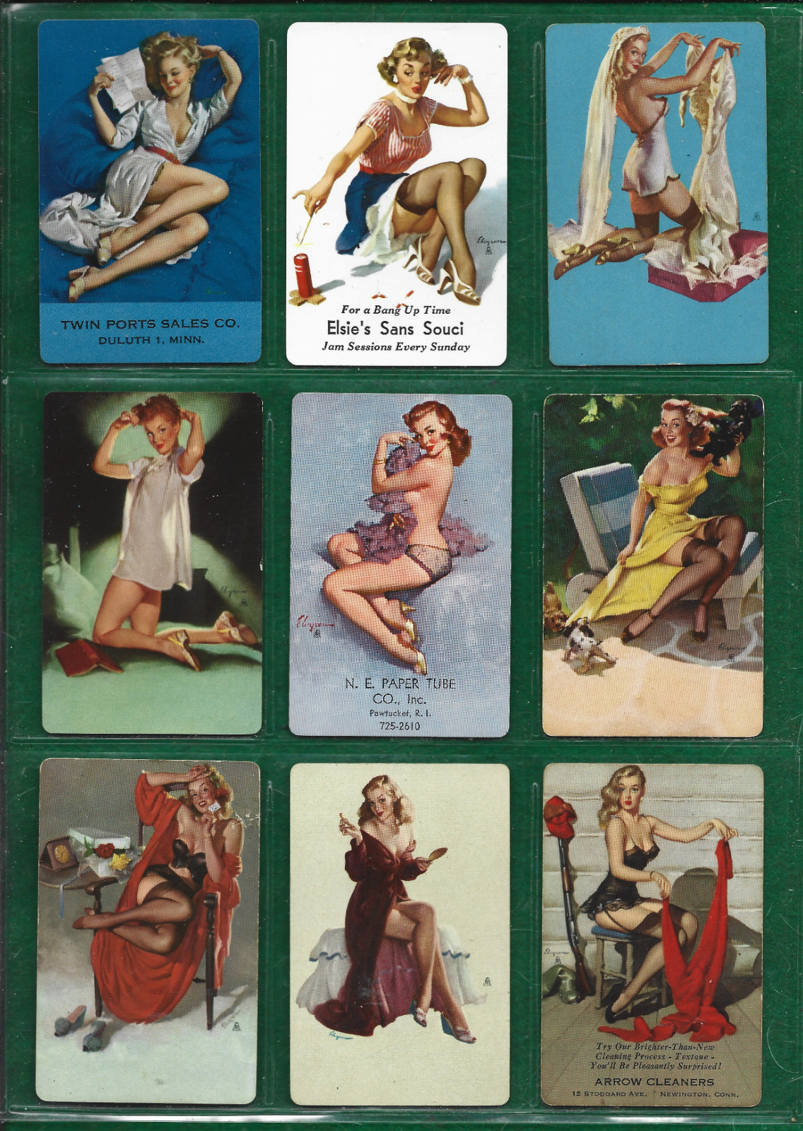 9 Vintage Gil Elvgren Pinup Paintings on Mint Near Mint Playing Cards 1940s-60s