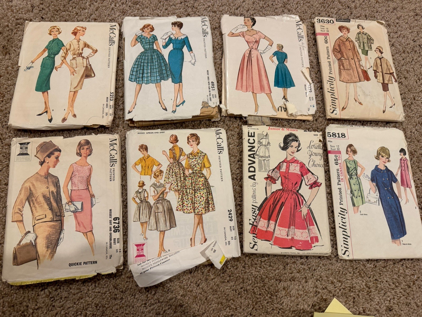 Lot 8 Vintage 1960s Sewing Patterns McCalls Simplicity Advance Dresses