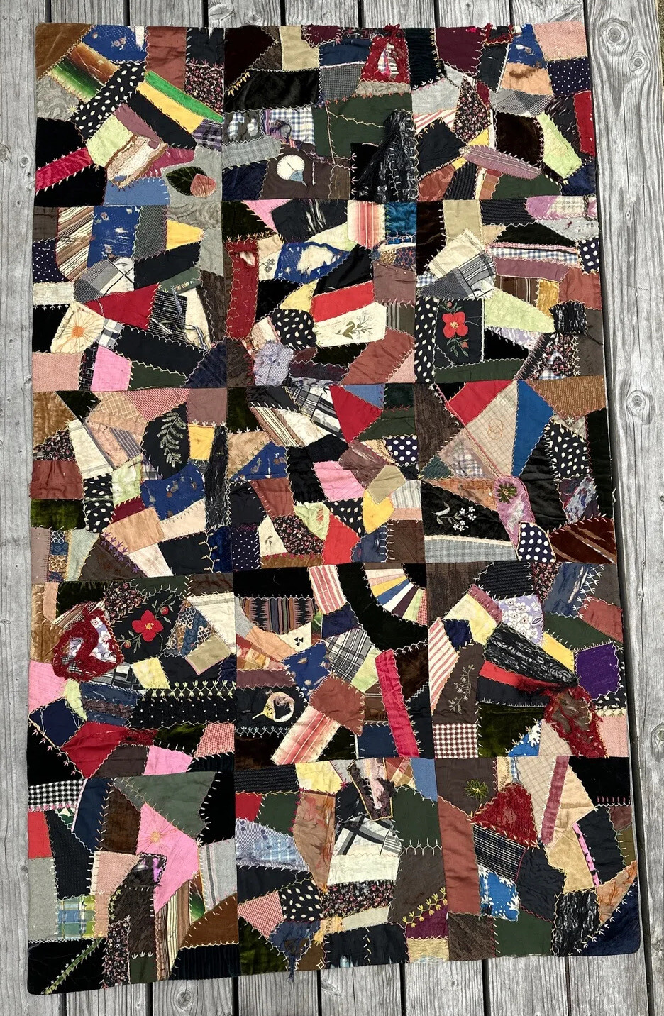 Antique Vtg Centennial Crazy Quilt Early American 1800s 69”x42” Handmade #1