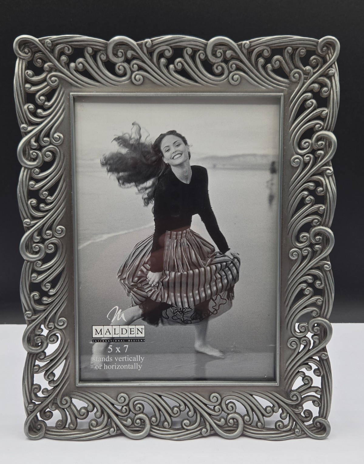 Vintage Malden International 5 X 7 Pewter Metal Ornate Picture Frame