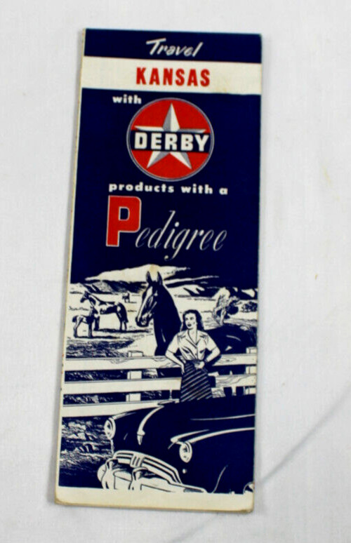 Vintage 1950 Road Map Travel Kansas with Derby Products with a Pedigree