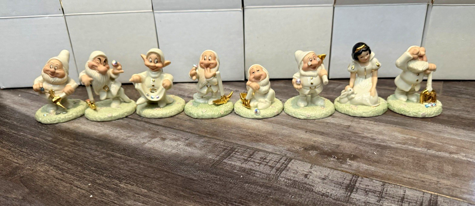 Disney Lenox Classics Snow White & Seven Dwarfs Complete Set 8 w/  COA &Boxed