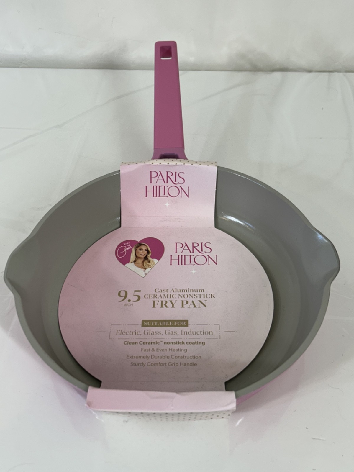 NEW Paris Hilton 9.5 Inch Cast Aluminum Pink Fry Pan Induction NWT B59