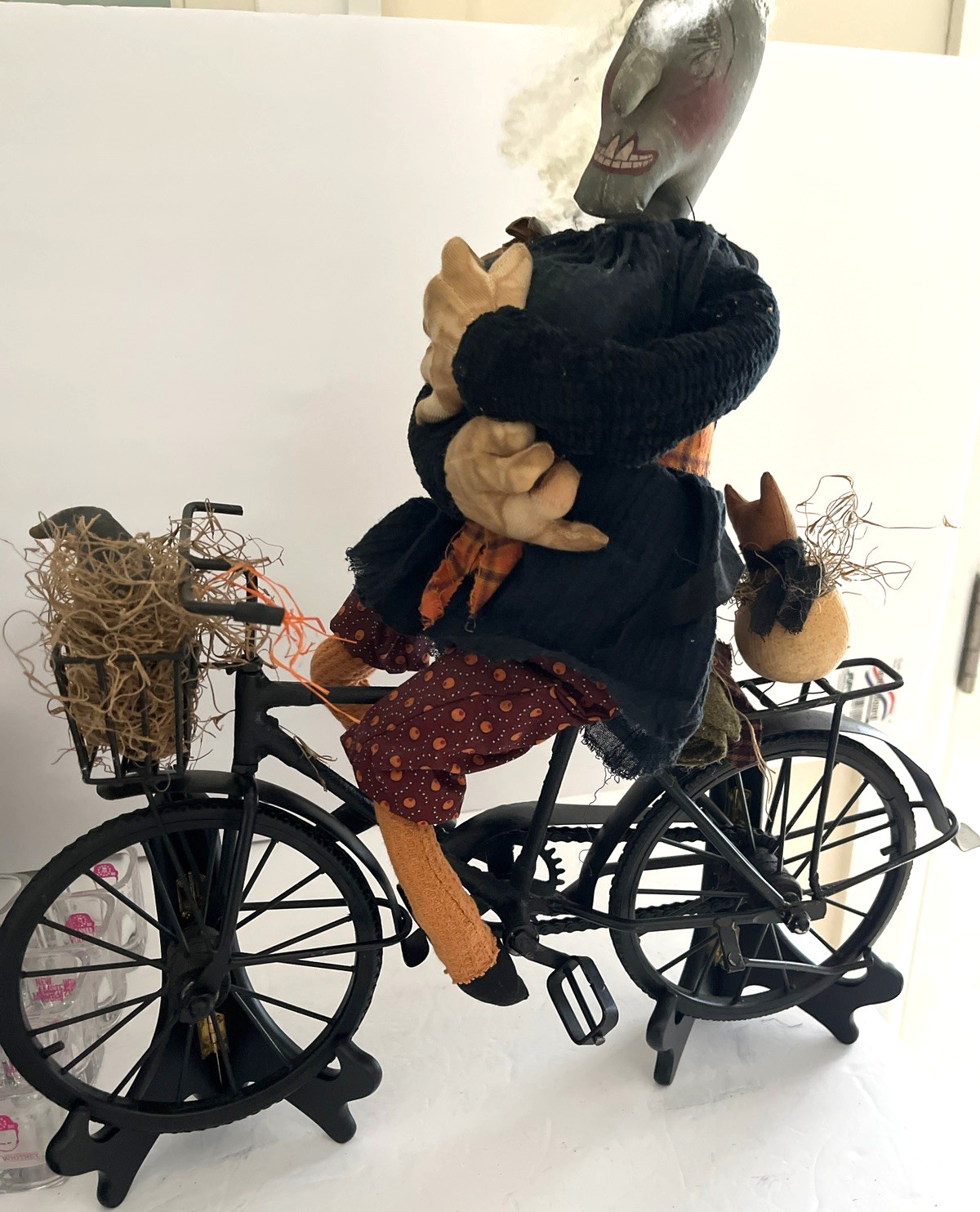 Sylvia Carlson Backward Glance Halloween Witch Folk Art on Bike with 2 Stands