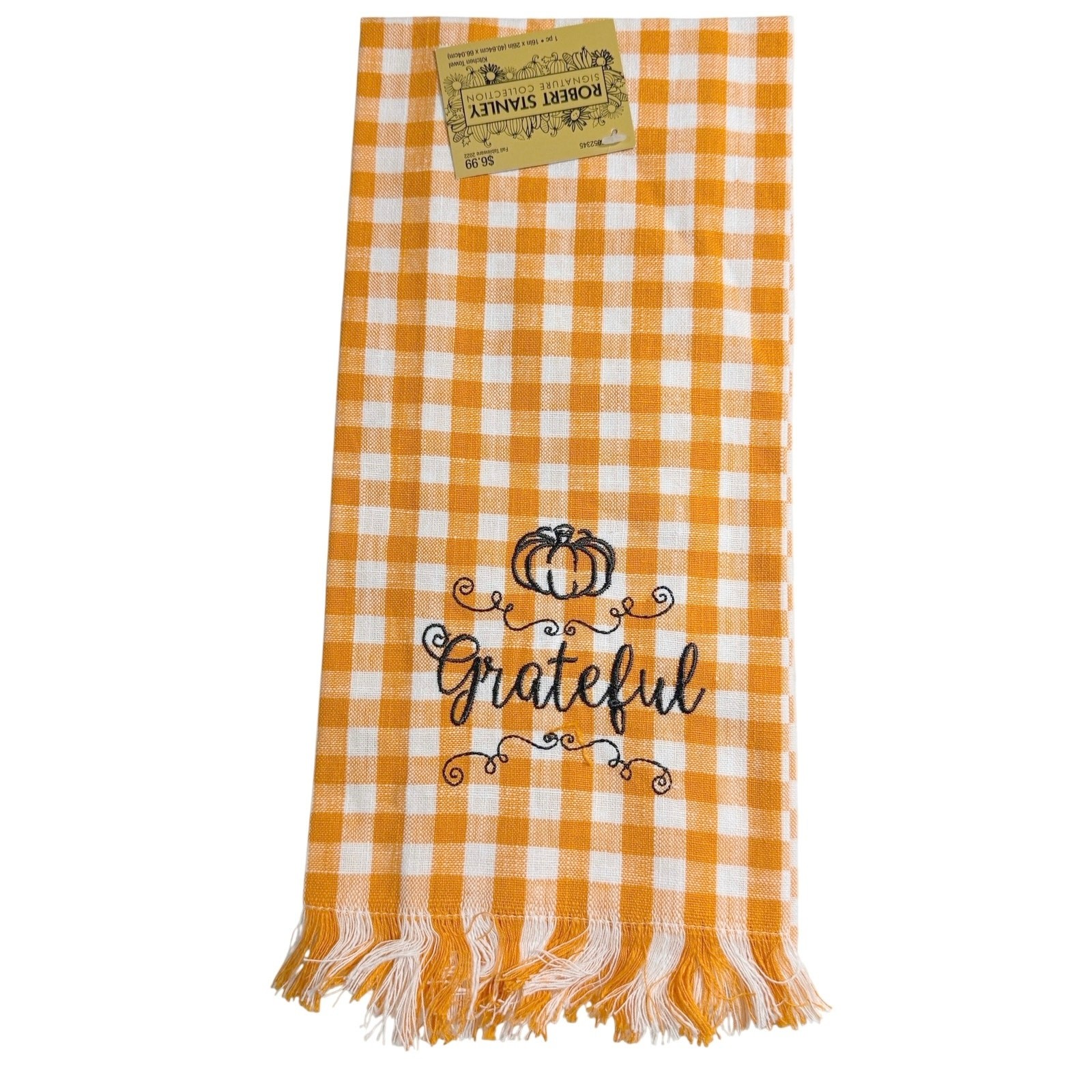 Robert Stanley Orange Grateful Check Thanksgiving Napkins Towel NEW Set of 6