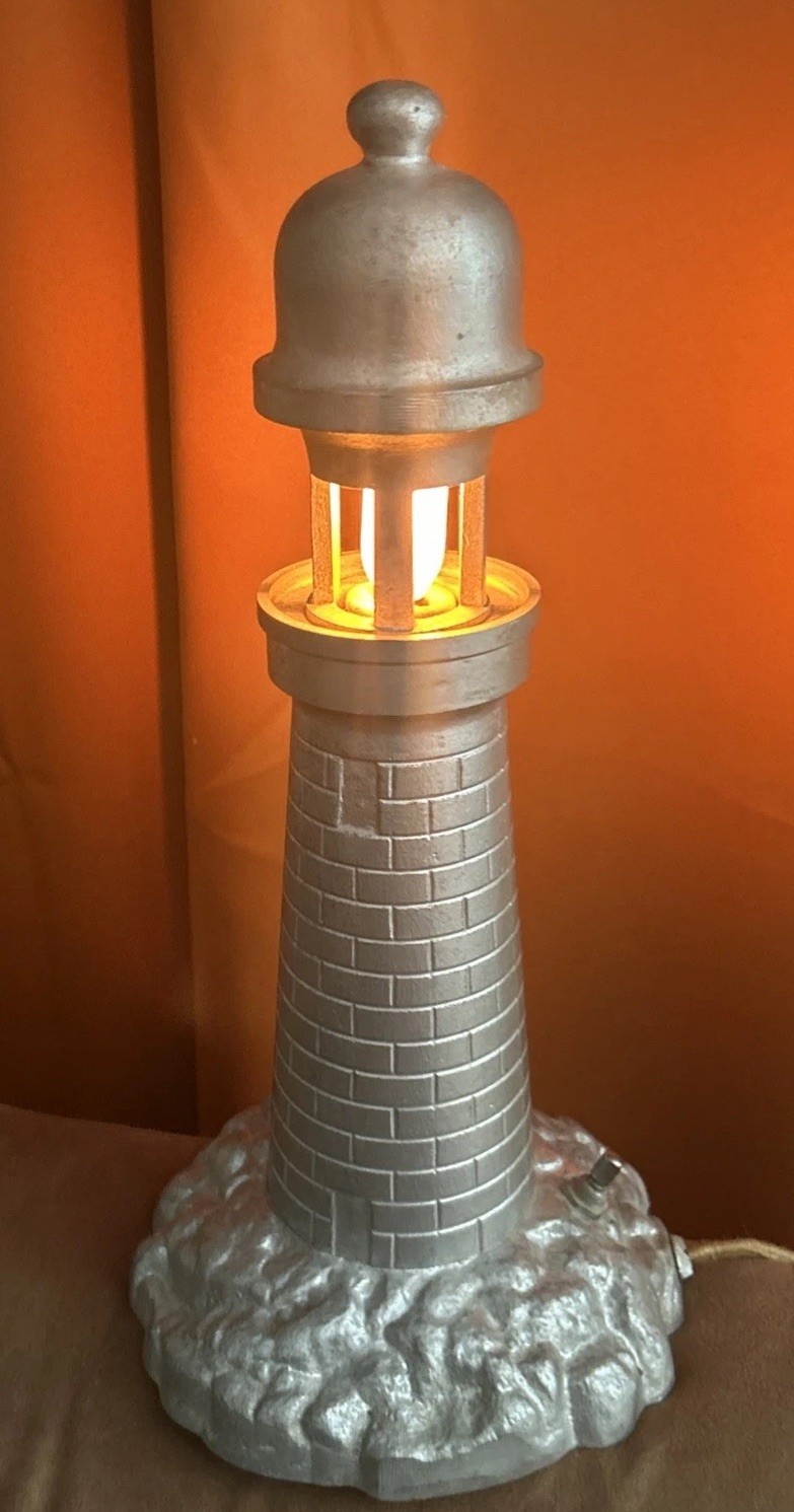 Authentic Antique c.1910 Cast Iron Lighthouse Lamp Working Nautical Night Light 