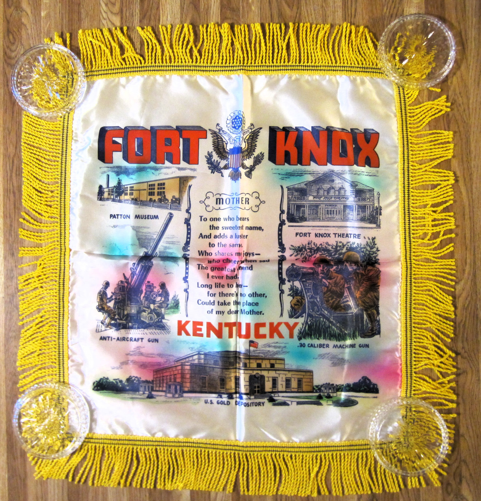 Unused Vintage Fort Knox Satin Souvenir Pillow Cover - About 1950 Unused Vintage Fort Knox Satin Souvenir Pillow Cover - About 1950