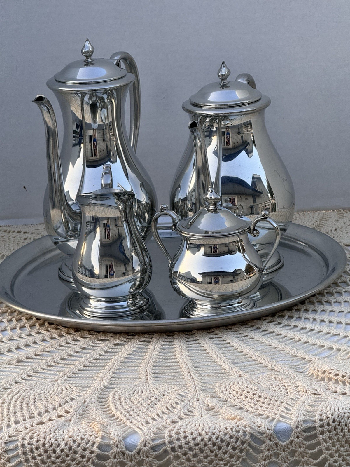 Vintage Kirk Stieff Fine Pewter 5-Pc Coffee Tea Service Tray 601 602 603 630