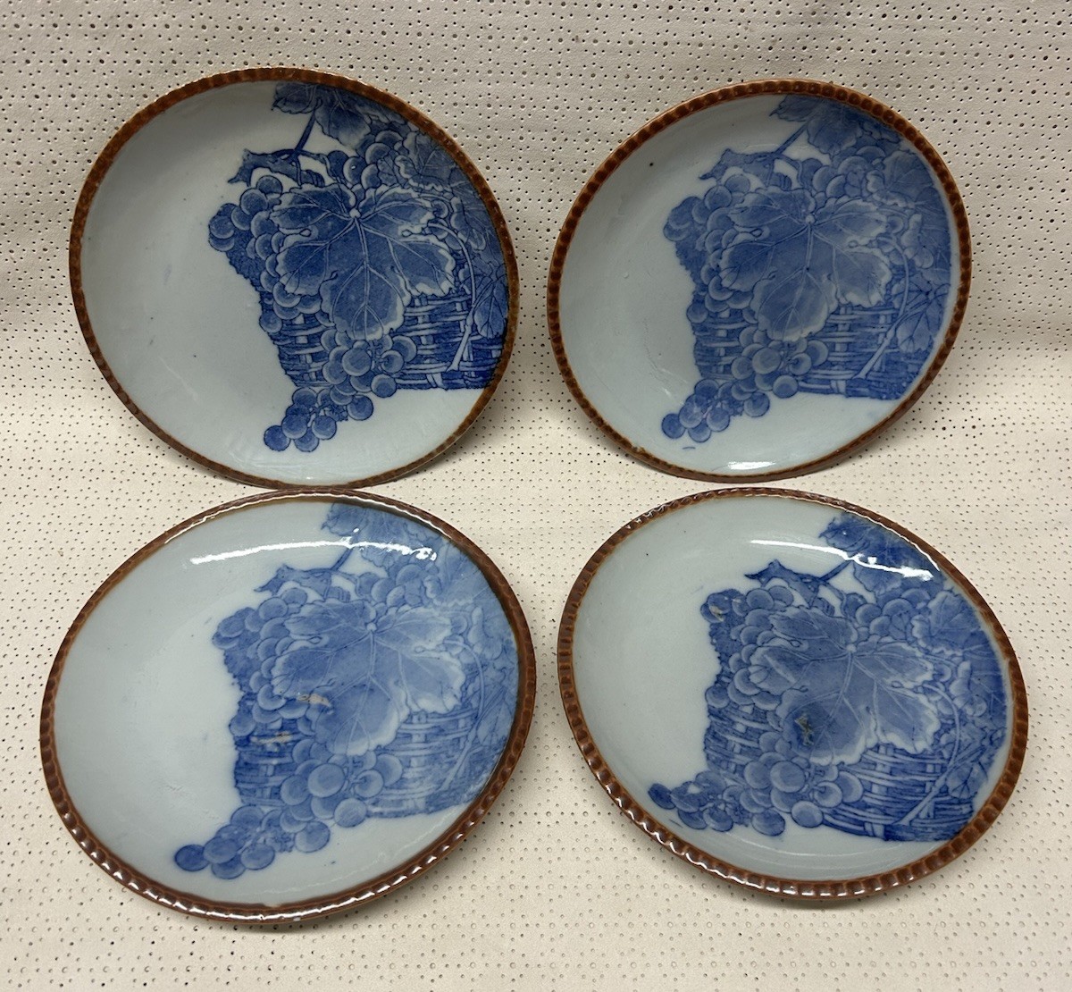 Antique VTG Japanese Blue & White Porcelain Plate Set Of 4