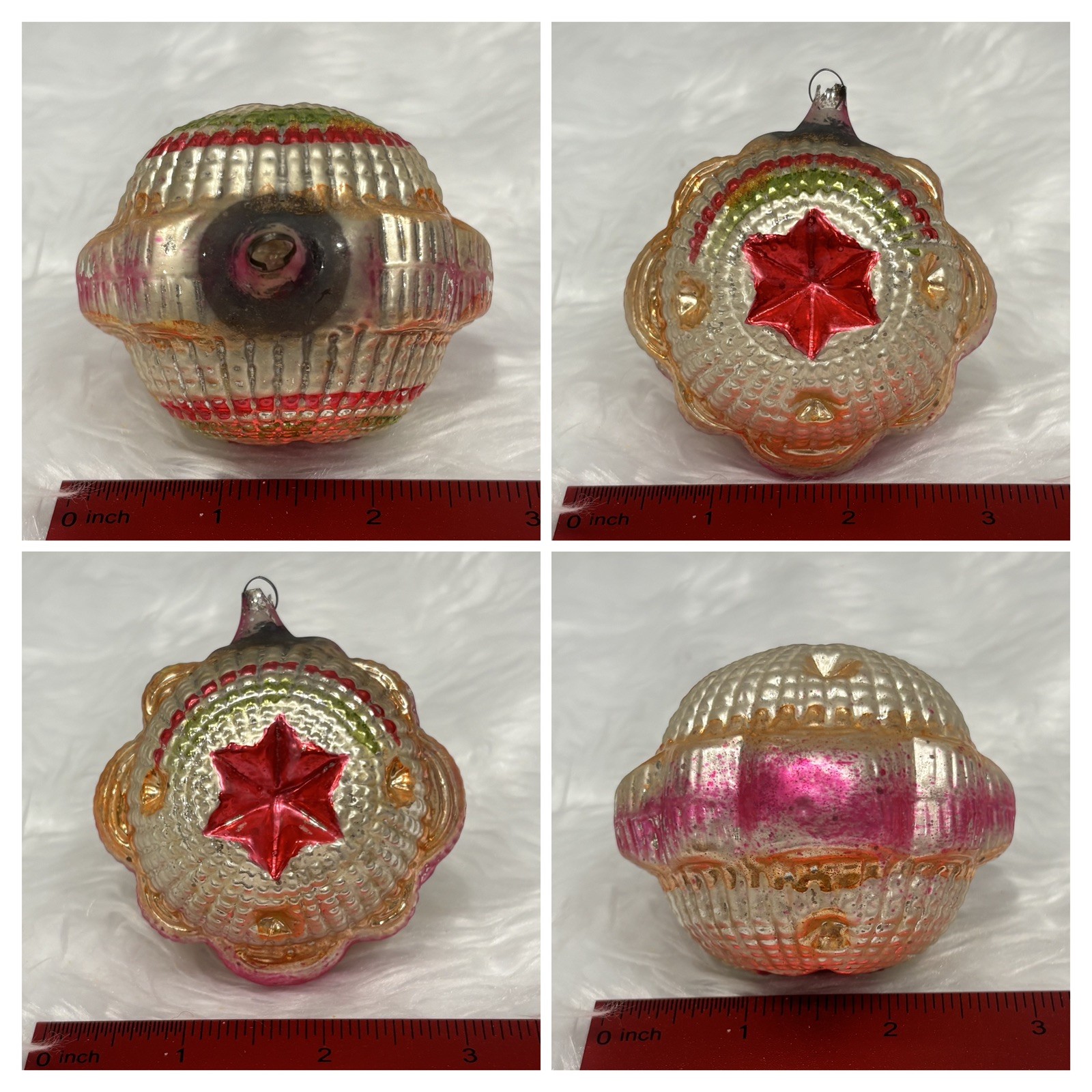 Vintage Glass Rainbow Bumpy Double Indent Star Ornament